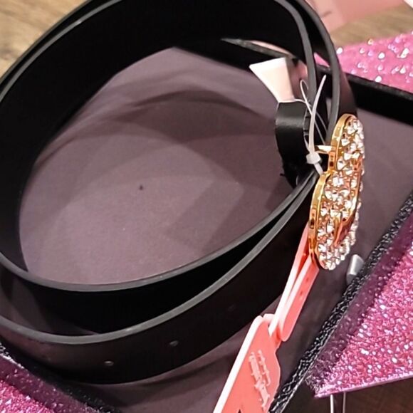 Juicy Couture Logo Rhinestone Heart Buckle Belt